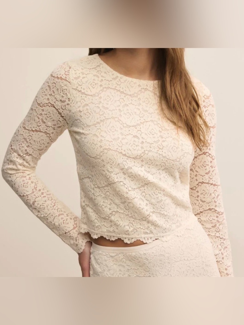 Z Supply Cream Lace Long-Sleeve Crewneck Top